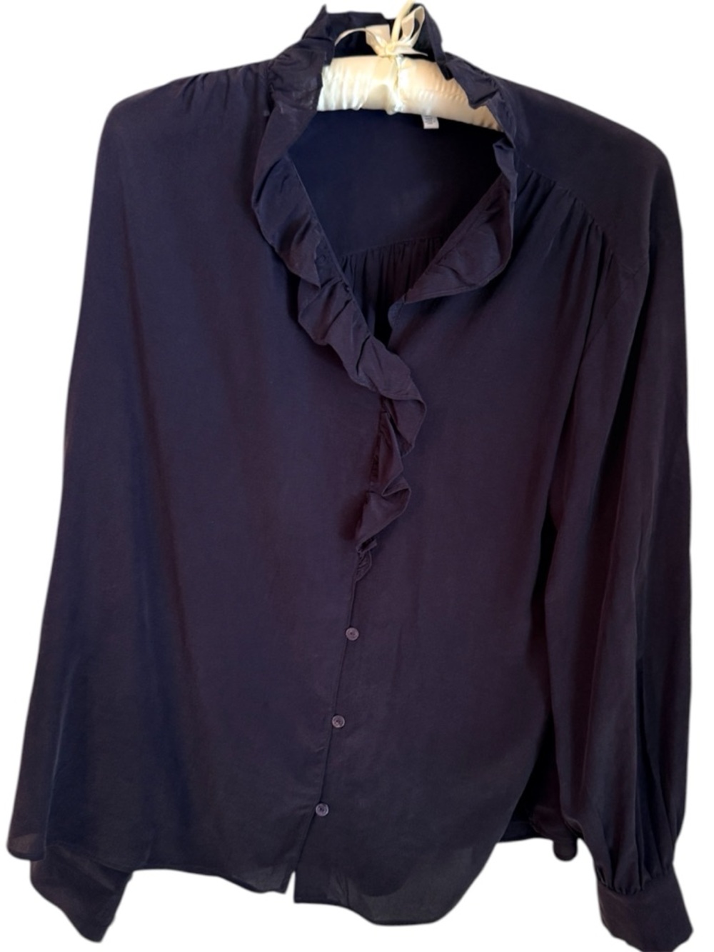 & Other Stories Paris Atelier 100% silk blouse in a deep navy tone Medium
